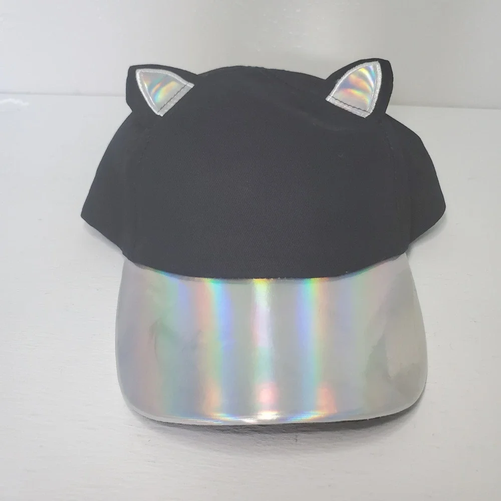 Black Cat Ear Hat Holographic‎ Visor Baseball Cap Cute Kawaii Cosplay